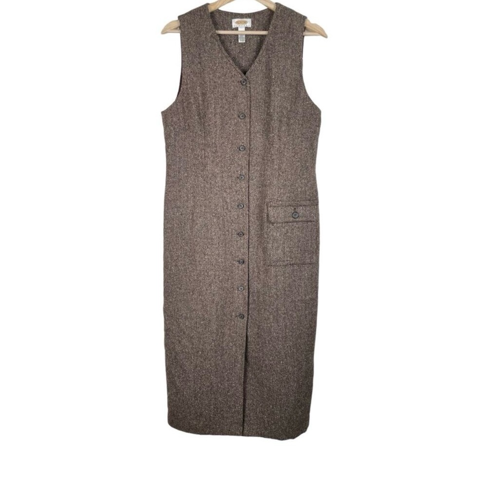 Talbots Petite Vintage Tweed Jumper Midi Dress Wool Sleeveless Button Front 14